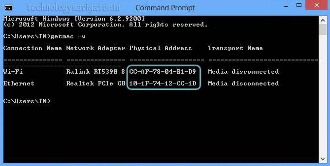 MAC address windows 8
